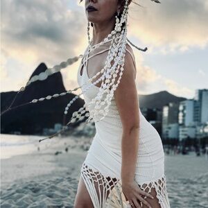 Ivory Crochet Fringe Beach Dress